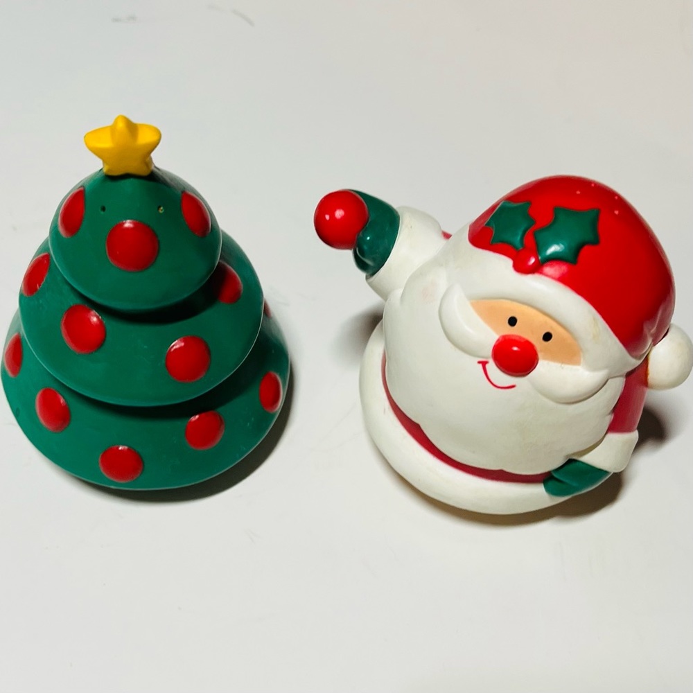 Hallmark Vintage Santa and Christmas Tree 3 Inch Tall Salt Pepper Shakers Set